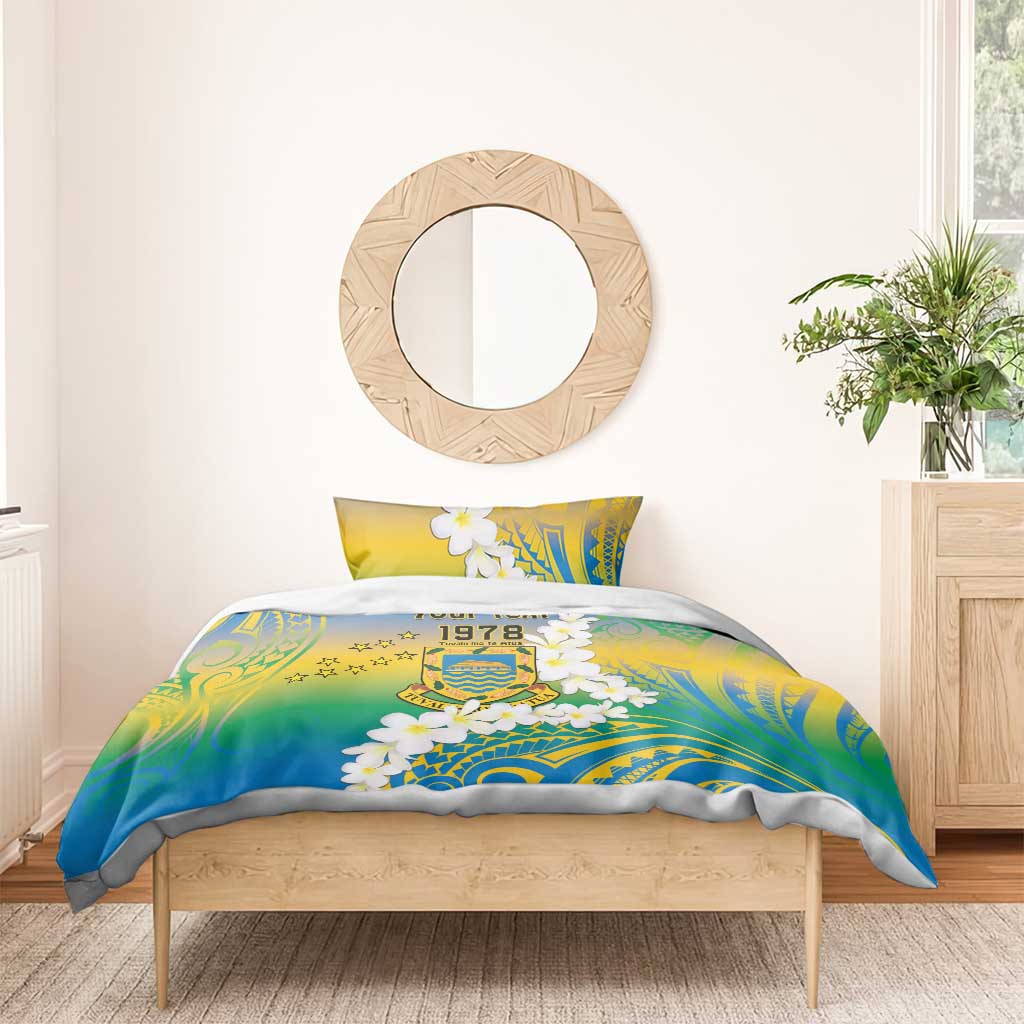 Personalised Tuvalu 1978 Independence Day Bedding Set Polynesian Plumeria Style LT9 - Polynesian Pride