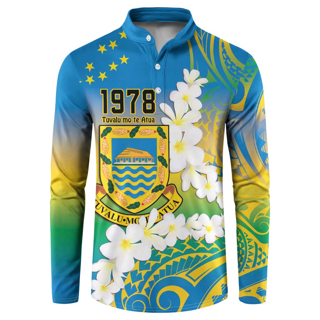 Personalised Tuvalu 1978 Independence Day Button Sweatshirt Polynesian Plumeria Style LT9 Gradient - Polynesian Pride