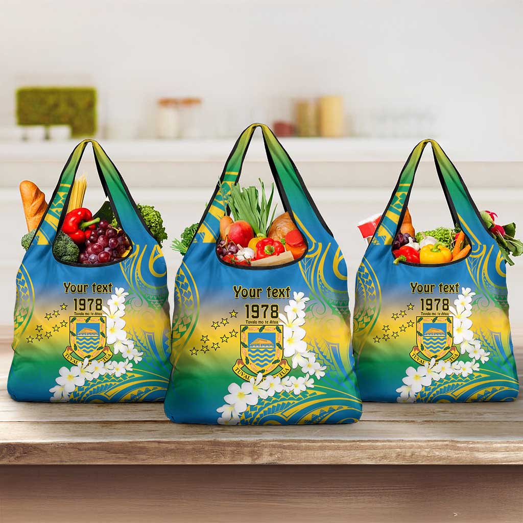Personalised Tuvalu 1978 Independence Day Grocery Bag Polynesian Plumeria Style LT9 3-pack One Size Gradient - Polynesian Pride
