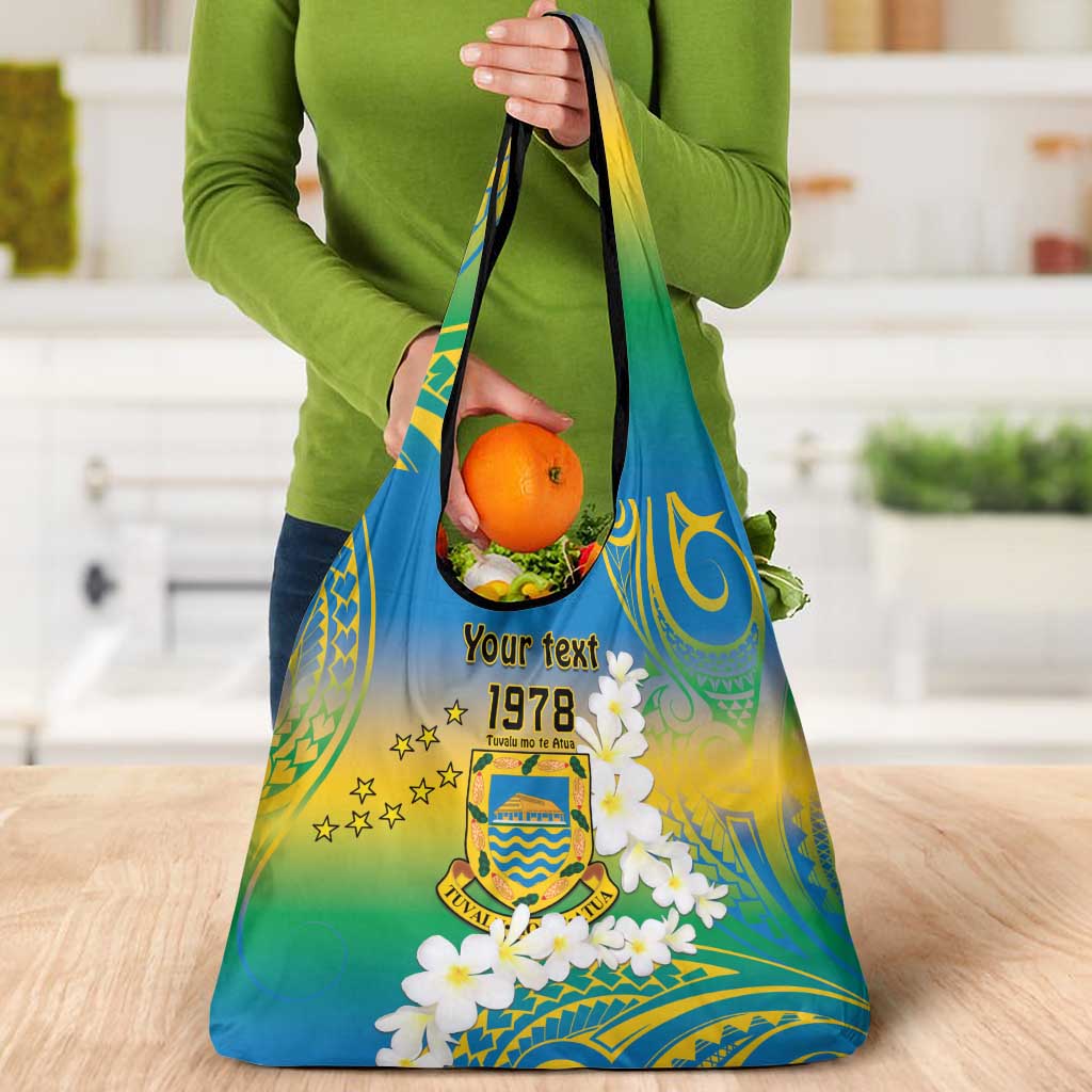 Personalised Tuvalu 1978 Independence Day Grocery Bag Polynesian Plumeria Style LT9 - Polynesian Pride