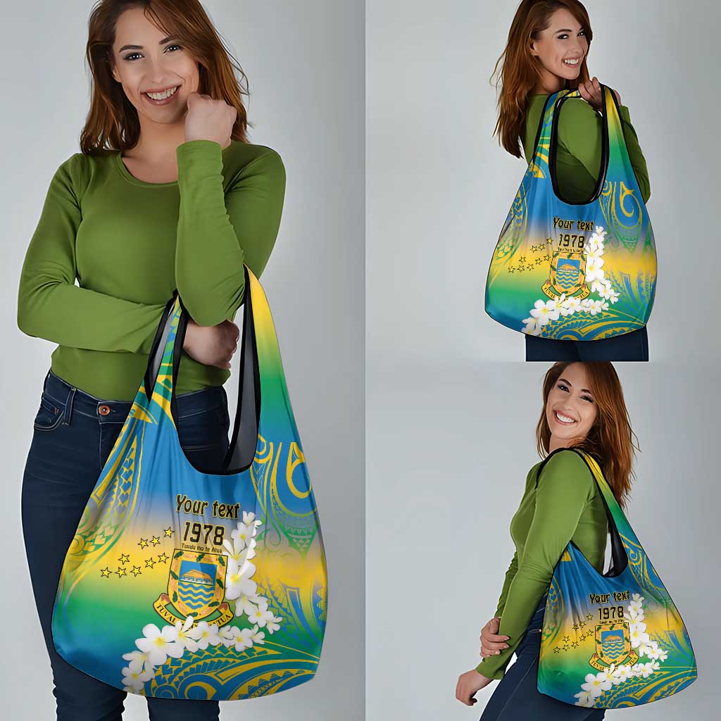 Personalised Tuvalu 1978 Independence Day Grocery Bag Polynesian Plumeria Style LT9 - Polynesian Pride