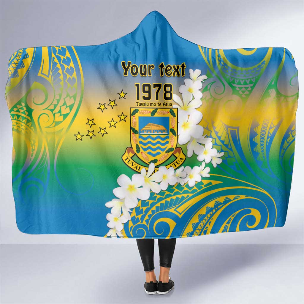 Personalised Tuvalu 1978 Independence Day Hooded Blanket Polynesian Plumeria Style LT9 One Size Gradient - Polynesian Pride