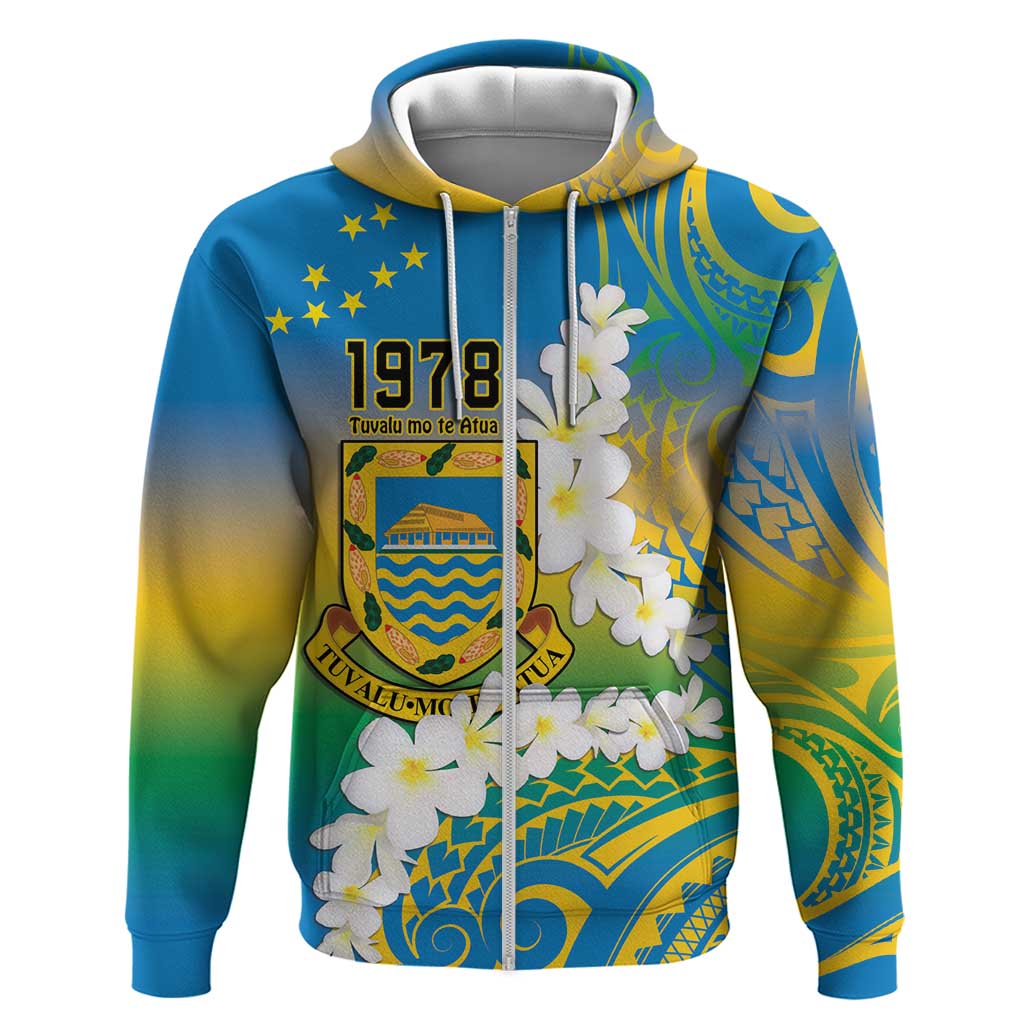 Personalised Tuvalu 1978 Independence Day Hoodie Polynesian Plumeria Style LT9 Zip Hoodie Gradient - Polynesian Pride