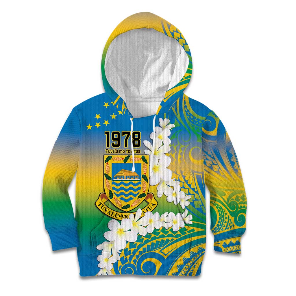 Personalised Tuvalu 1978 Independence Day Kid Hoodie Polynesian Plumeria Style LT9 Hoodie Gradient - Polynesian Pride