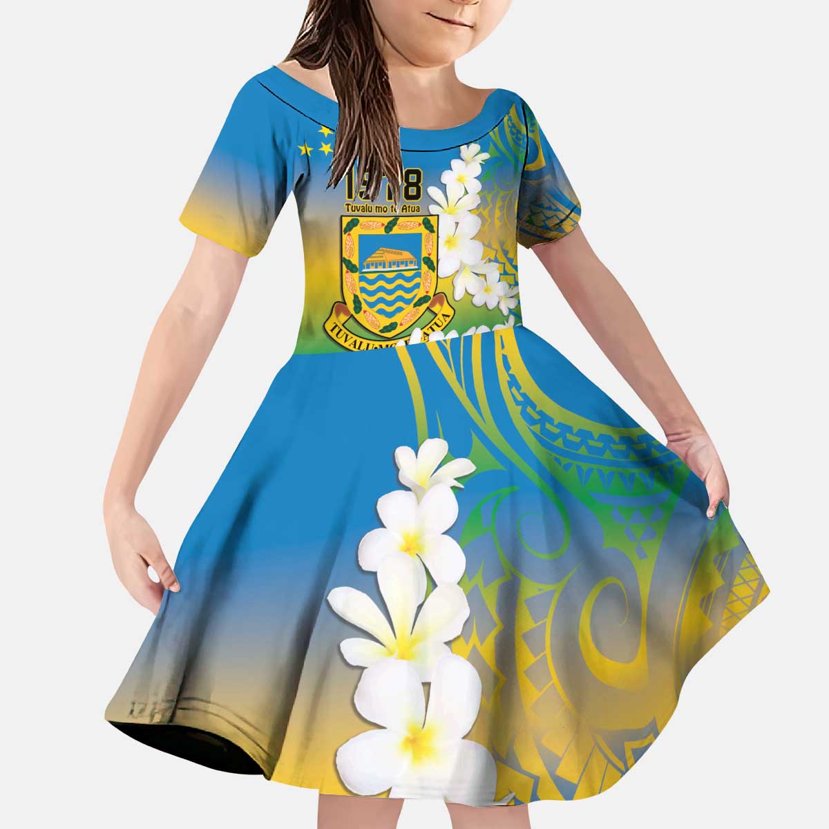 Personalised Tuvalu 1978 Independence Day Kid Short Sleeve Dress Polynesian Plumeria Style LT9 KID Gradient - Polynesian Pride