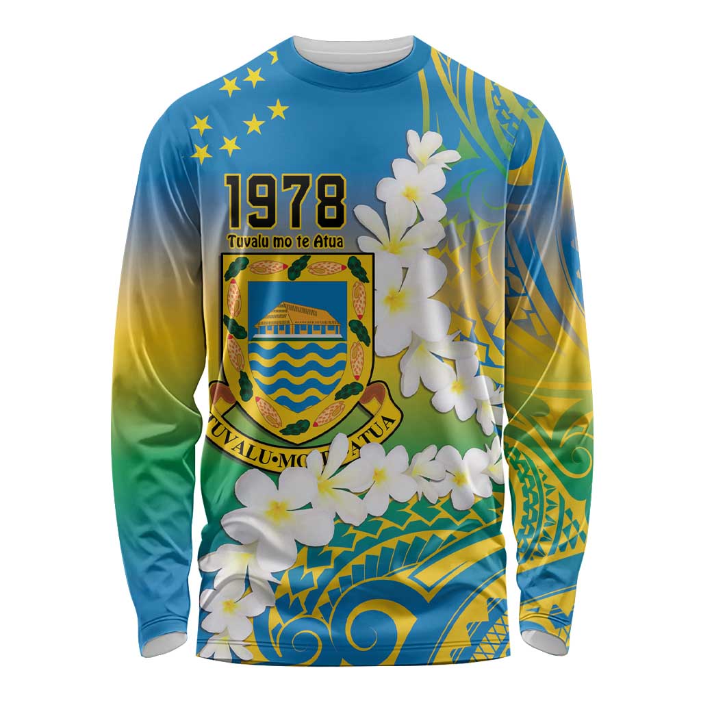 Personalised Tuvalu 1978 Independence Day Long Sleeve Shirt Polynesian Plumeria Style LT9 Unisex Gradient - Polynesian Pride