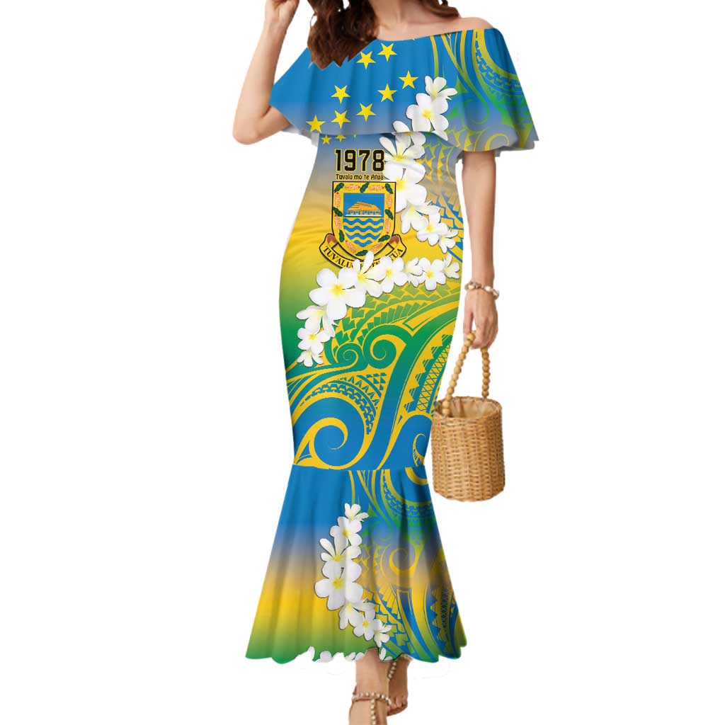 Personalised Tuvalu 1978 Independence Day Mermaid Dress Polynesian Plumeria Style LT9 Women Gradient - Polynesian Pride