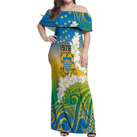 Personalised Tuvalu 1978 Independence Day Off Shoulder Maxi Dress Polynesian Plumeria Style LT9 Women Gradient - Polynesian Pride