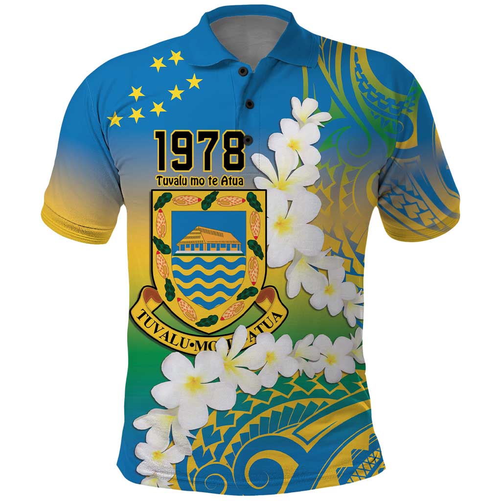 Personalised Tuvalu 1978 Independence Day Polo Shirt Polynesian Plumeria Style