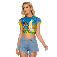 Personalised Tuvalu 1978 Independence Day Raglan Cropped T Shirt Polynesian Plumeria Style LT9 Female Gradient - Polynesian Pride