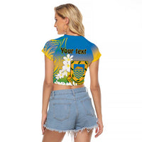 Personalised Tuvalu 1978 Independence Day Raglan Cropped T Shirt Polynesian Plumeria Style LT9 - Polynesian Pride