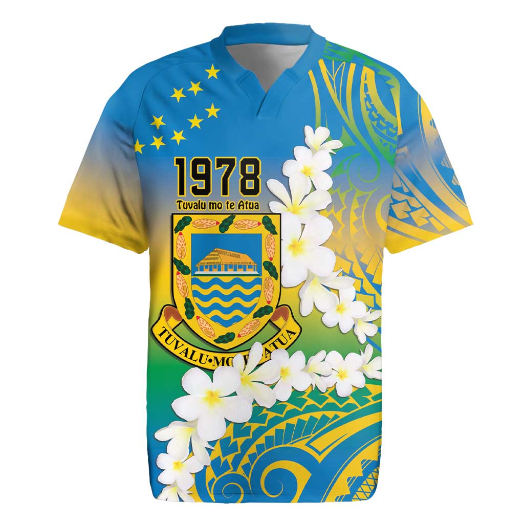 Personalised Tuvalu 1978 Independence Day Rugby Jersey Polynesian Plumeria Style