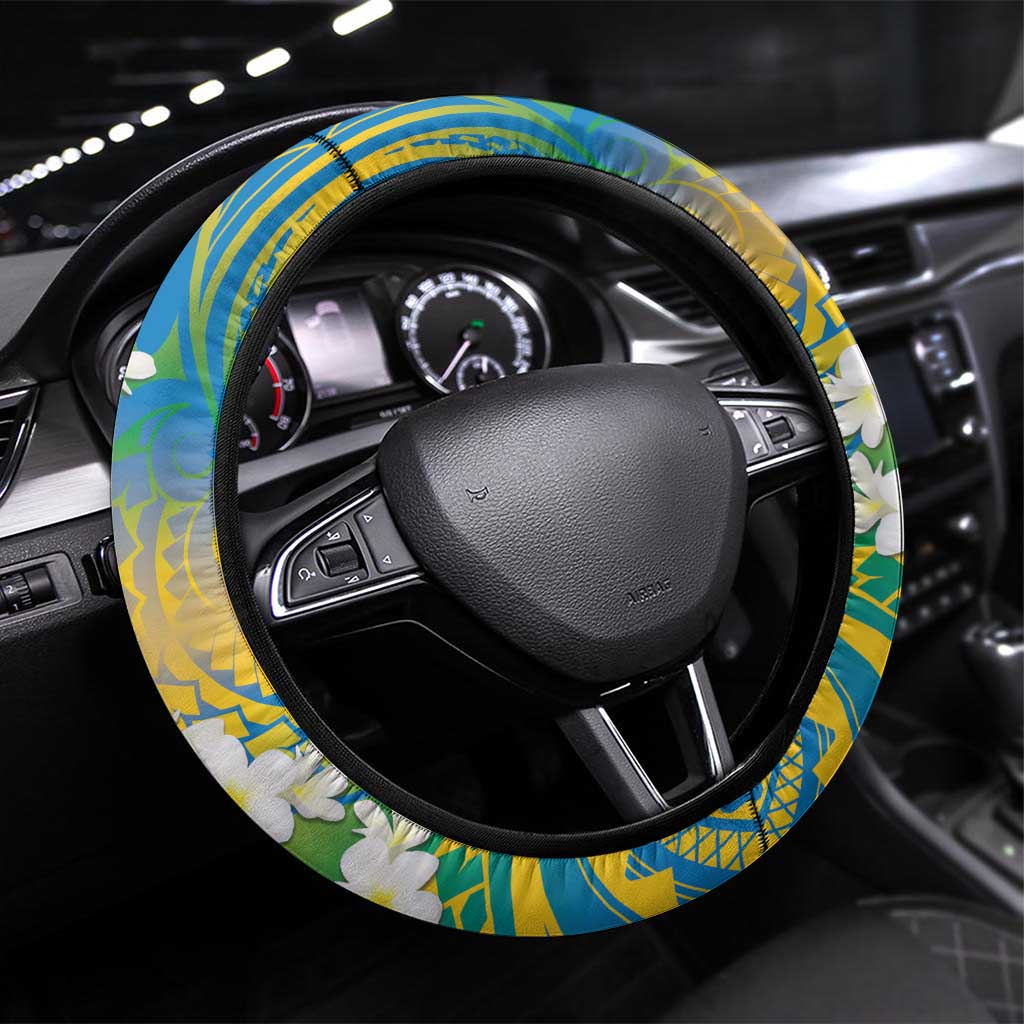 Tuvalu 1978 Independence Day Steering Wheel Cover Polynesian Plumeria Style LT9 Universal Fit Gradient - Polynesian Pride