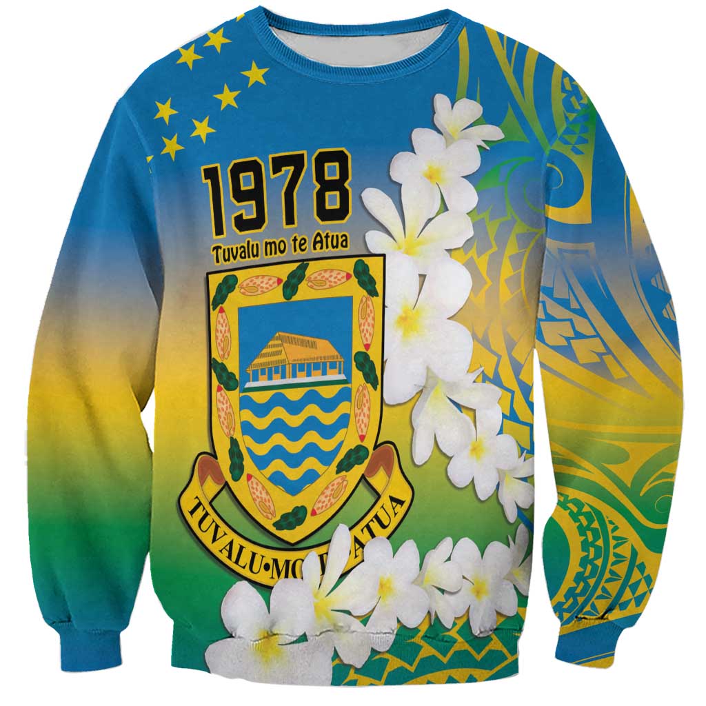 Personalised Tuvalu 1978 Independence Day Sweatshirt Polynesian Plumeria Style