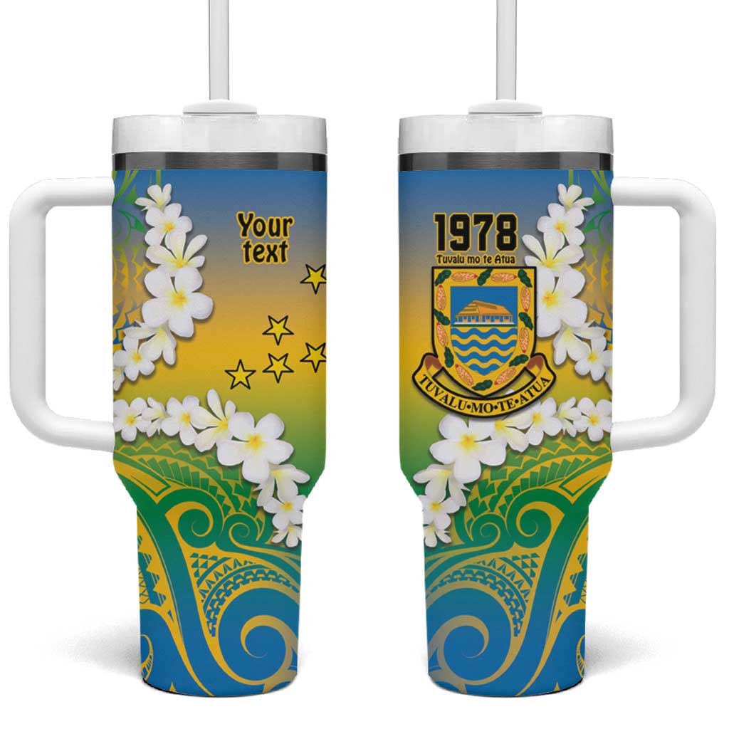 Personalised Tuvalu 1978 Independence Day Tumbler With Handle Polynesian Plumeria Style