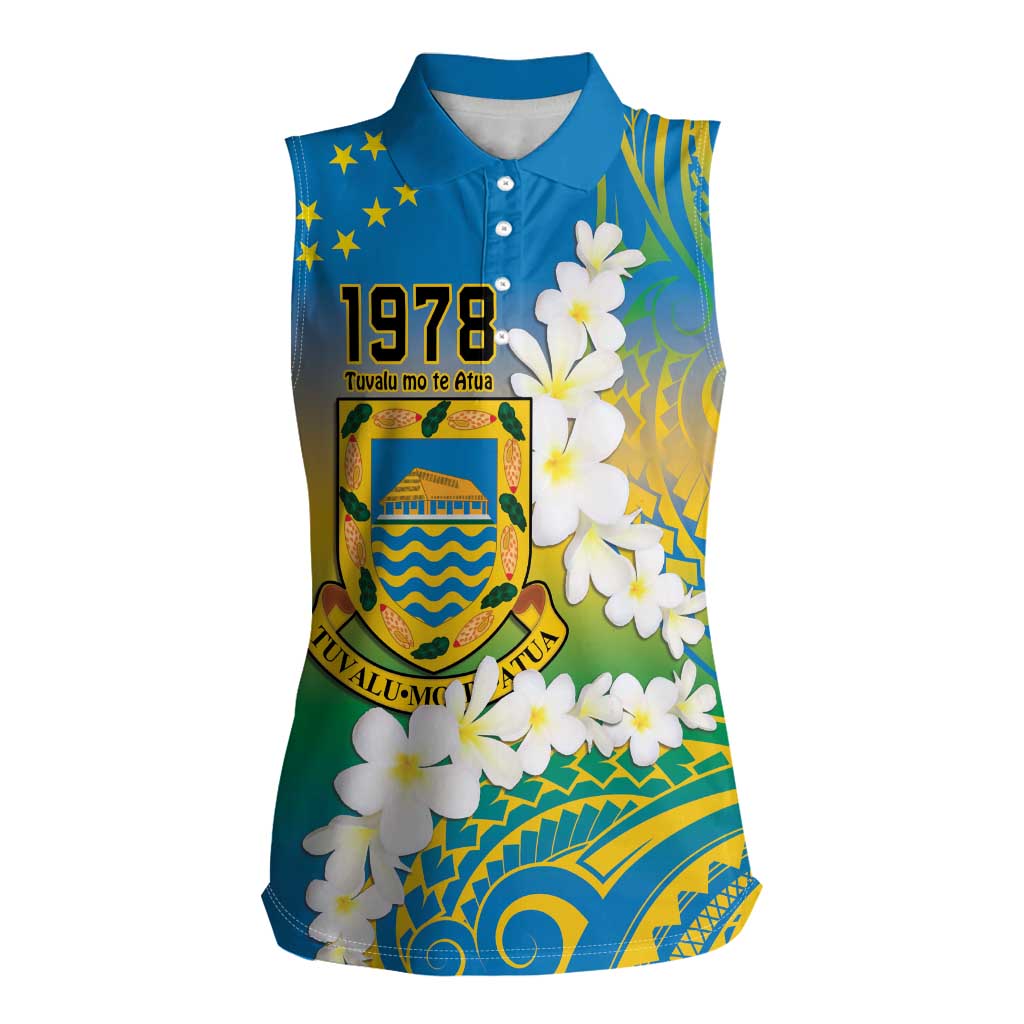 Personalised Tuvalu 1978 Independence Day Women Sleeveless Polo Shirt Polynesian Plumeria Style