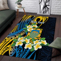 Personalised Tuvalu Beautiful Plumeria Flower Area Rug LT9 Black - Polynesian Pride