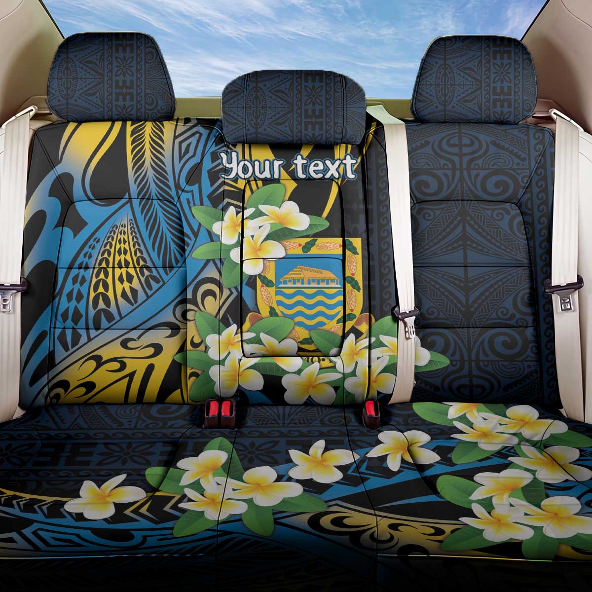 Personalised Tuvalu Beautiful Plumeria Flower Back Car Seat Cover LT9 One Size Black - Polynesian Pride