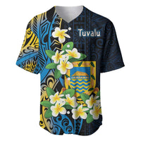 Personalised Tuvalu Beautiful Plumeria Flower Baseball Jersey LT9 Black - Polynesian Pride