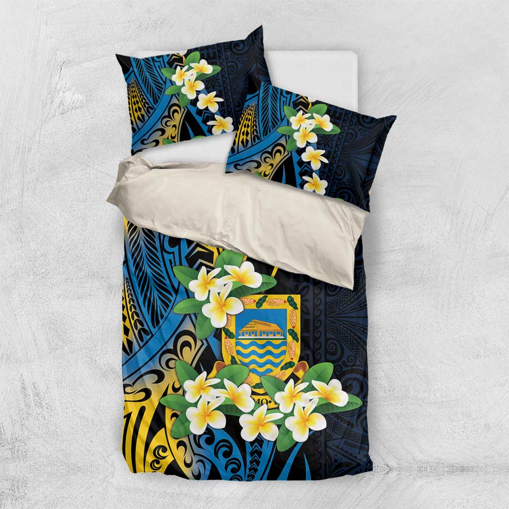Personalised Tuvalu Beautiful Plumeria Flower Bedding Set LT9 US Twin 172cm x 218cm Black - Polynesian Pride