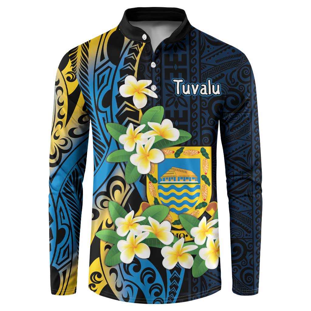 Personalised Tuvalu Beautiful Plumeria Flower Button Sweatshirt LT9 Black - Polynesian Pride