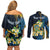 Personalised Tuvalu Beautiful Plumeria Flower Couples Matching Off Shoulder Short Dress and Long Sleeve Button Shirt