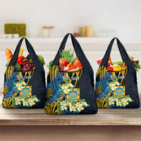 Personalised Tuvalu Beautiful Plumeria Flower Grocery Bag LT9 3-pack One Size Black - Polynesian Pride