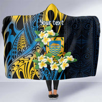 Personalised Tuvalu Beautiful Plumeria Flower Hooded Blanket LT9 One Size Black - Polynesian Pride