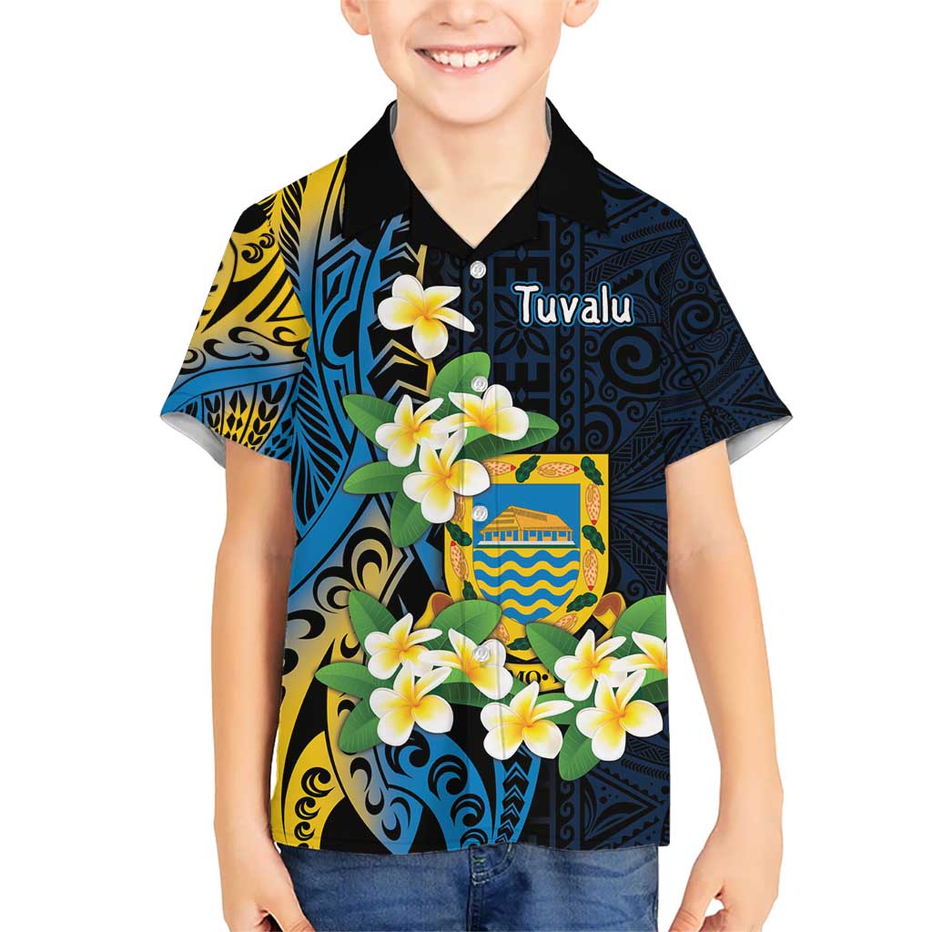 Personalised Tuvalu Beautiful Plumeria Flower Kid Hawaiian Shirt