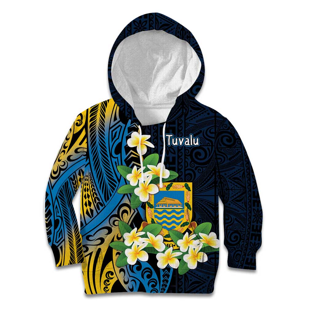 Personalised Tuvalu Beautiful Plumeria Flower Kid Hoodie LT9 Hoodie Black - Polynesian Pride