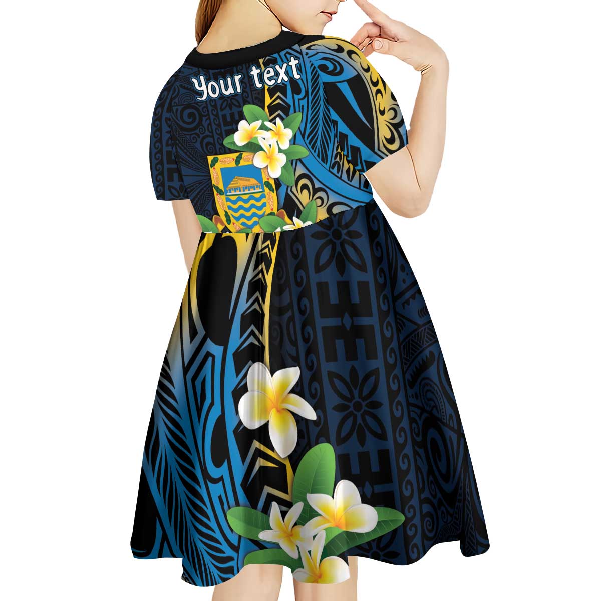 Personalised Tuvalu Beautiful Plumeria Flower Kid Short Sleeve Dress LT9 - Polynesian Pride