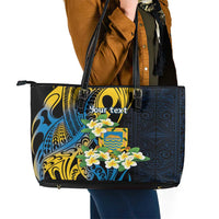 Personalised Tuvalu Beautiful Plumeria Flower Leather Tote Bag LT9 - Polynesian Pride