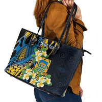 Personalised Tuvalu Beautiful Plumeria Flower Leather Tote Bag LT9 - Polynesian Pride
