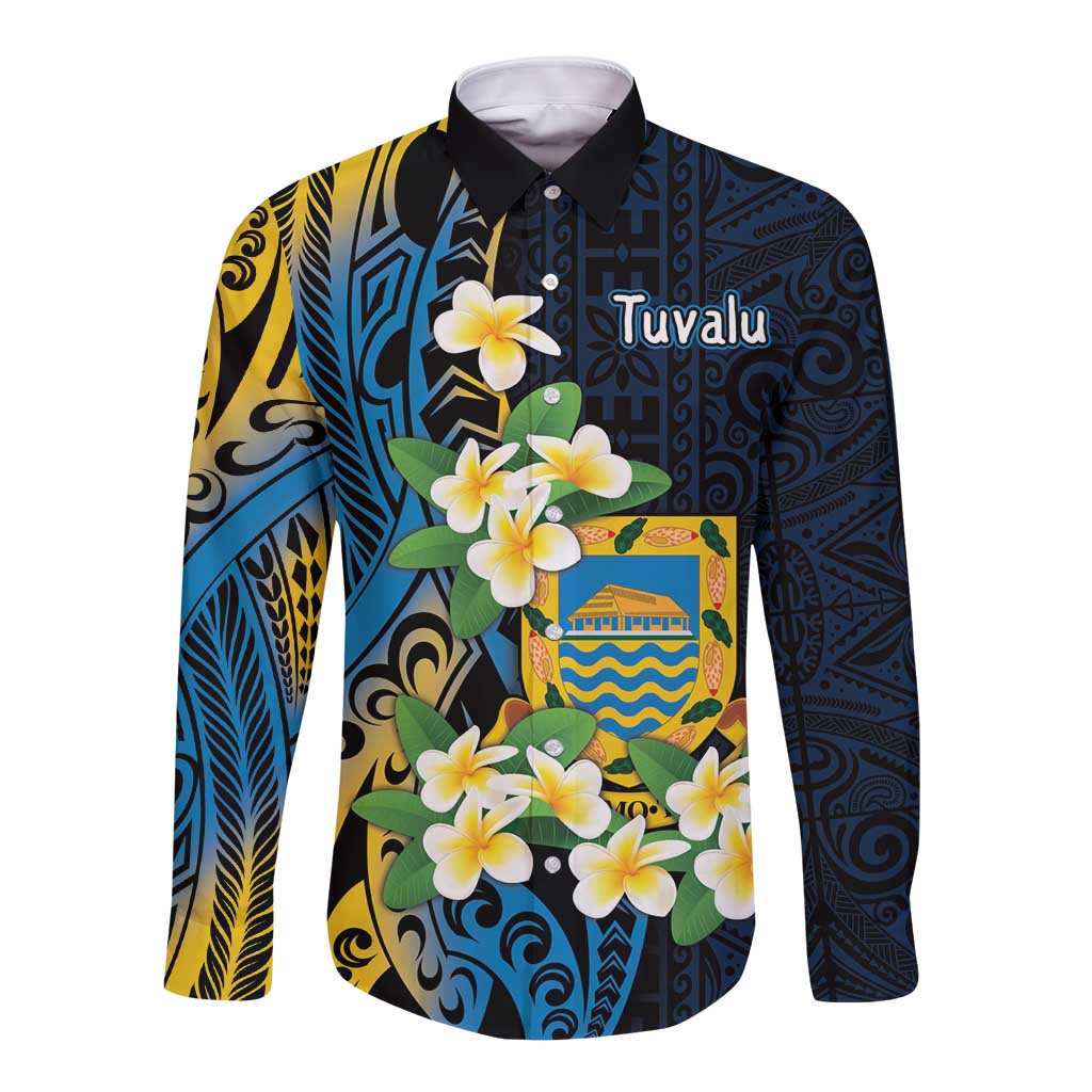 Personalised Tuvalu Beautiful Plumeria Flower Long Sleeve Button Shirt