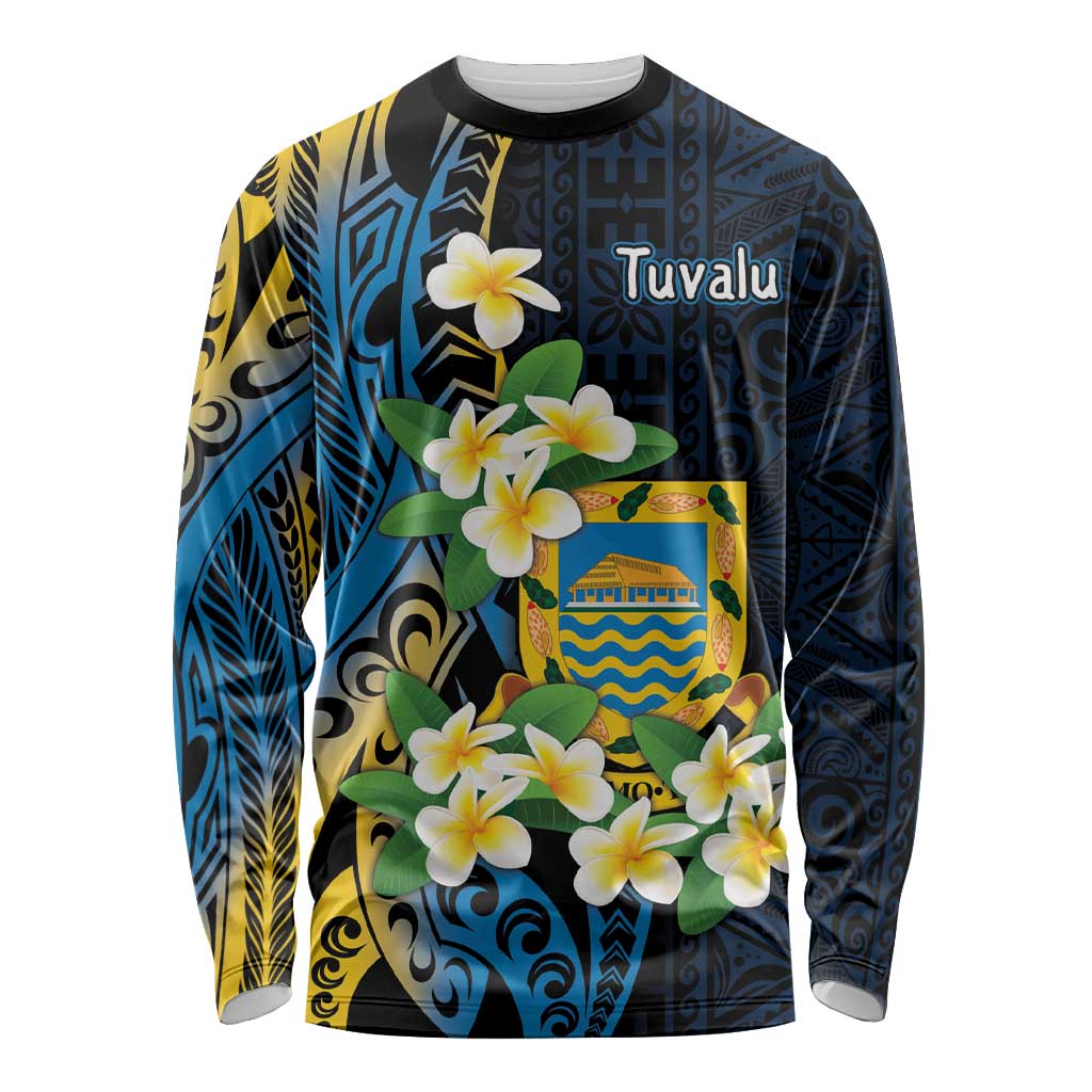 Personalised Tuvalu Beautiful Plumeria Flower Long Sleeve Shirt