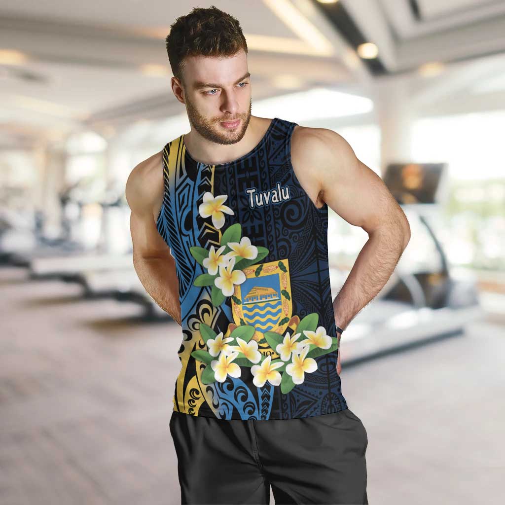 Personalised Tuvalu Beautiful Plumeria Flower Men Tank Top LT9 Black - Polynesian Pride
