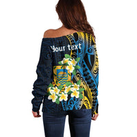 Personalised Tuvalu Beautiful Plumeria Flower Off Shoulder Sweater LT9 - Polynesian Pride
