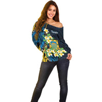 Personalised Tuvalu Beautiful Plumeria Flower Off Shoulder Sweater LT9 - Polynesian Pride