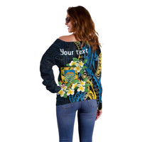 Personalised Tuvalu Beautiful Plumeria Flower Off Shoulder Sweater LT9 - Polynesian Pride