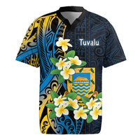 Personalised Tuvalu Beautiful Plumeria Flower Rugby Jersey LT9 Black - Polynesian Pride