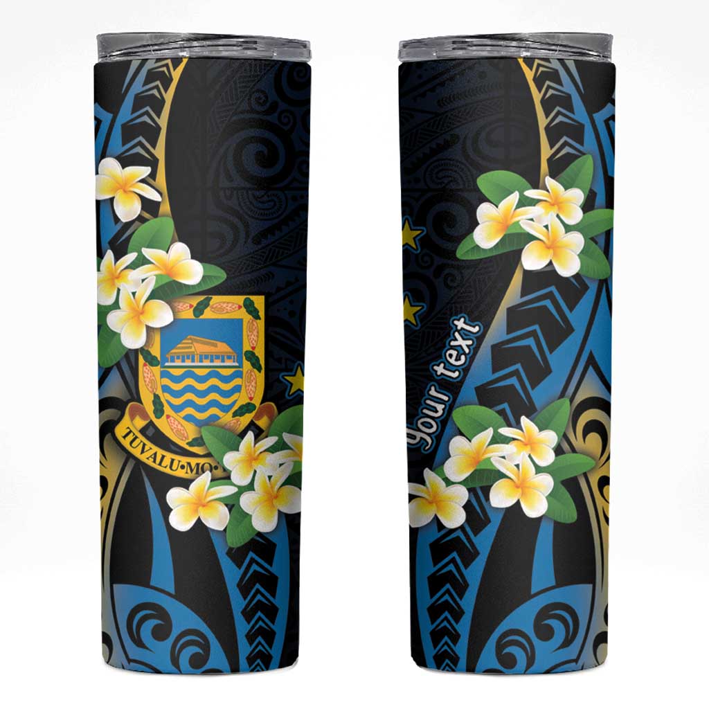 Personalised Tuvalu Beautiful Plumeria Flower Skinny Tumbler LT9 Black - Polynesian Pride