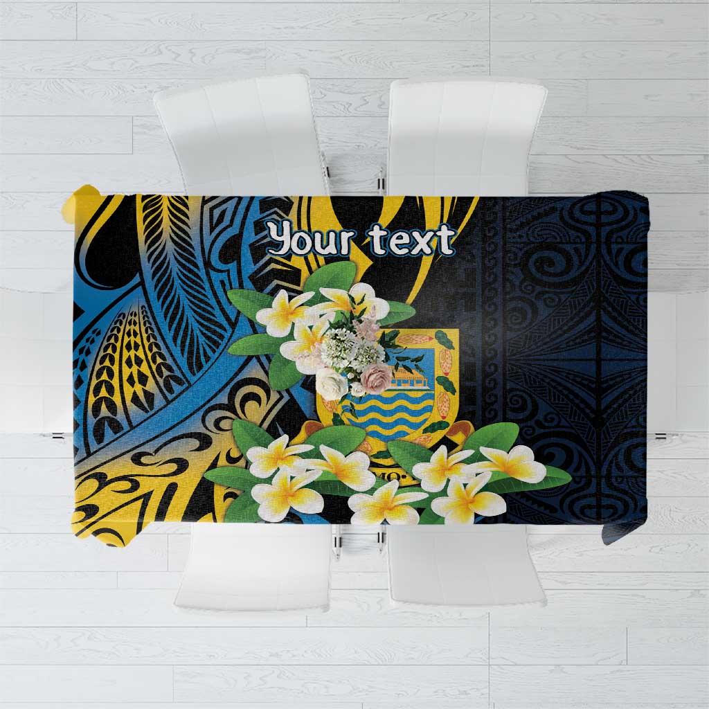 Personalised Tuvalu Beautiful Plumeria Flower Tablecloth LT9 Black - Polynesian Pride