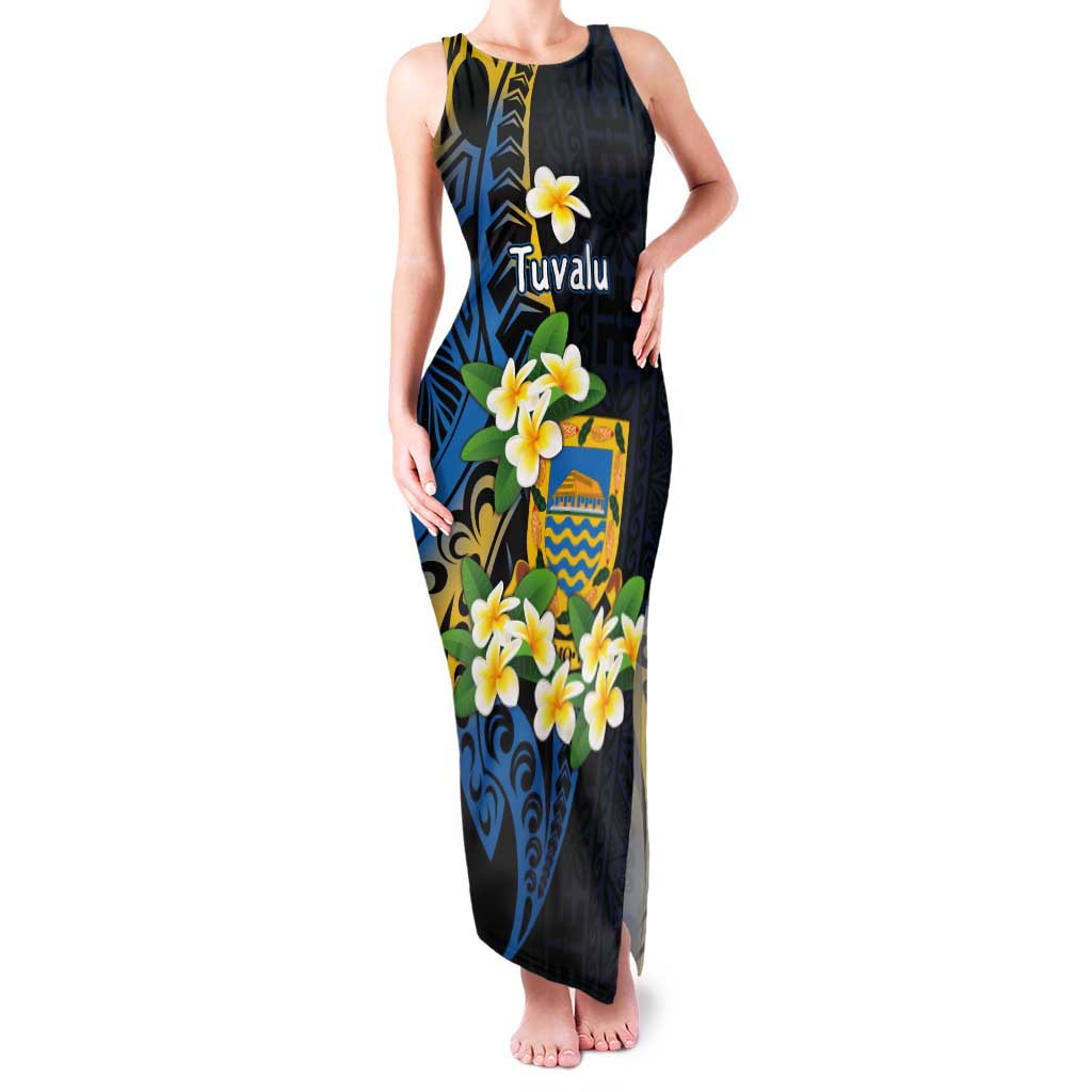 Personalised Tuvalu Beautiful Plumeria Flower Tank Maxi Dress