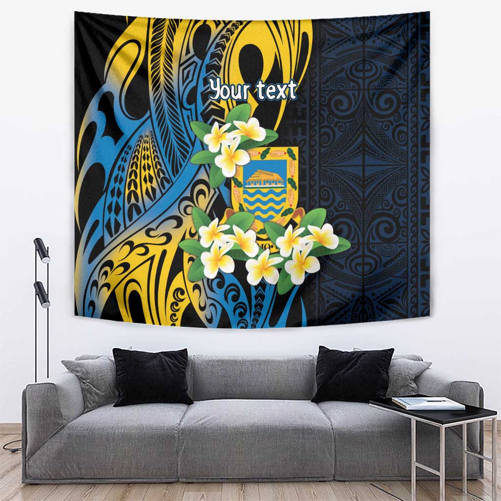 Personalised Tuvalu Beautiful Plumeria Flower Tapestry LT9 Black - Polynesian Pride