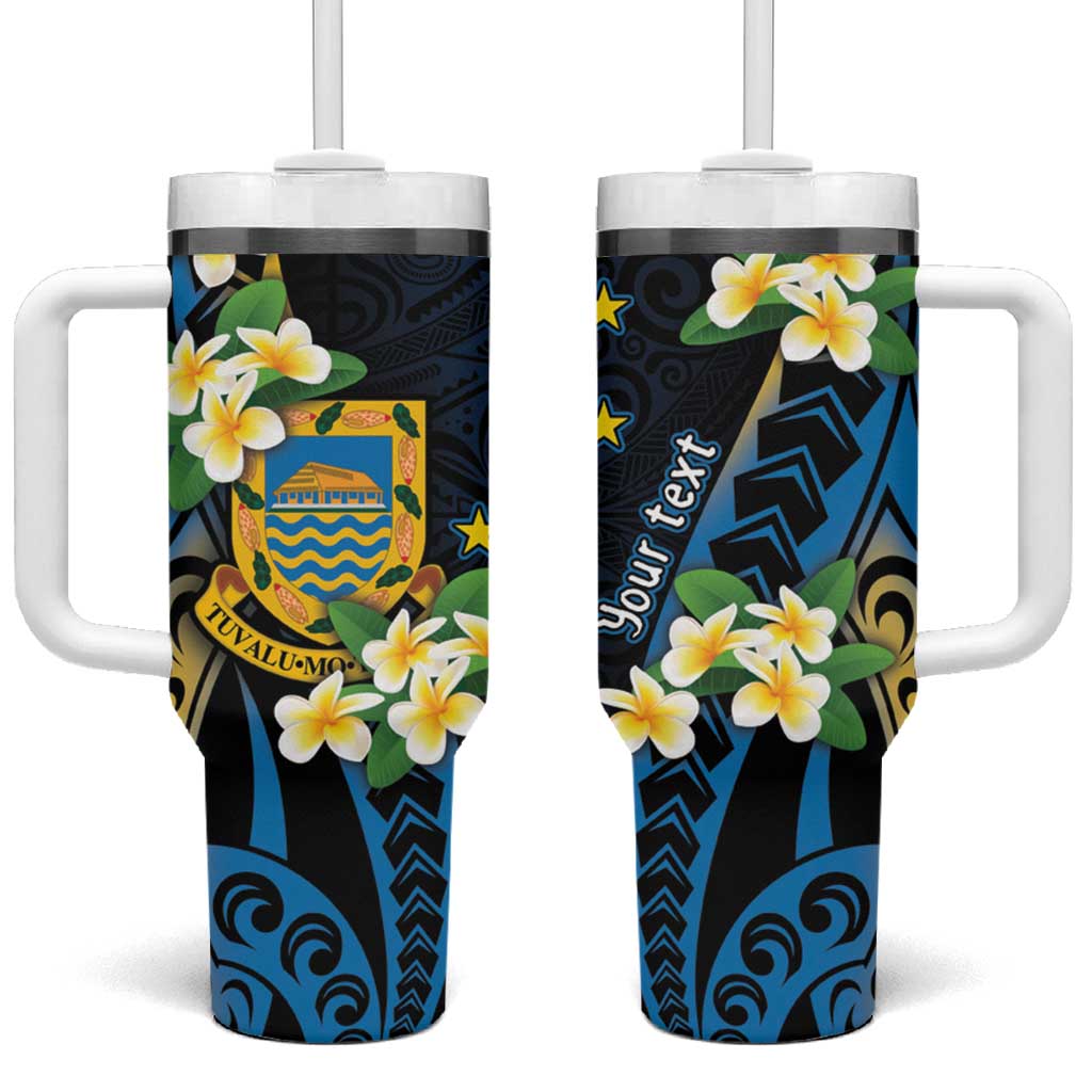 Personalised Tuvalu Beautiful Plumeria Flower Tumbler With Handle LT9 One Size: 40 oz Black - Polynesian Pride
