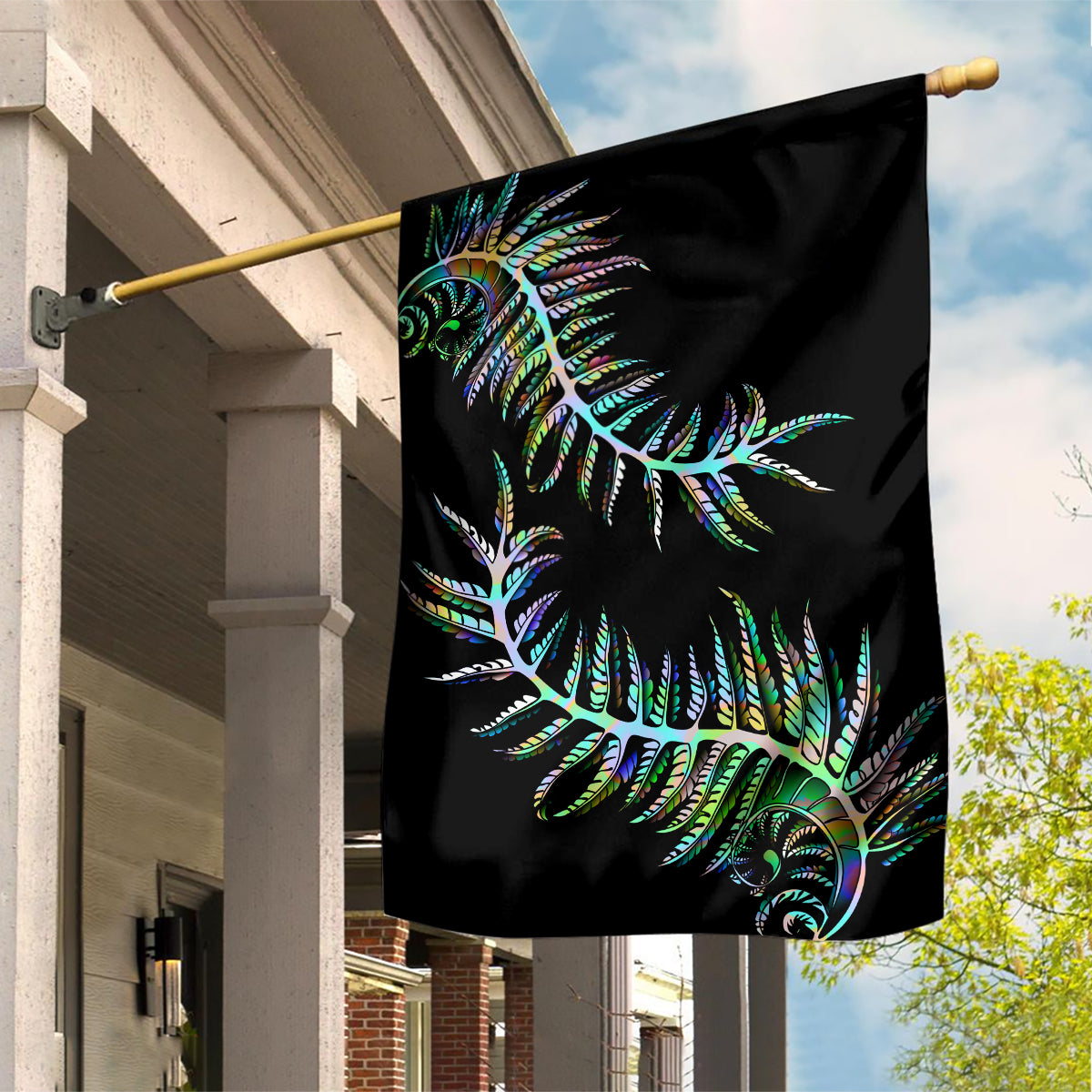 New Zealand Garden Flag Aotearoa Silver Fern Mixed Papua Shell Green Vibe LT9 House Flag Green - Polynesian Pride