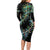 New Zealand Long Sleeve Bodycon Dress Aotearoa Silver Fern Mixed Papua Shell Green Vibe LT9 - Polynesian Pride