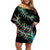 New Zealand Off Shoulder Short Dress Aotearoa Silver Fern Mixed Papua Shell Green Vibe LT9 Women Green - Polynesian Pride