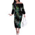 New Zealand Off The Shoulder Long Sleeve Dress Aotearoa Silver Fern Mixed Papua Shell Green Vibe LT9 Women Green - Polynesian Pride