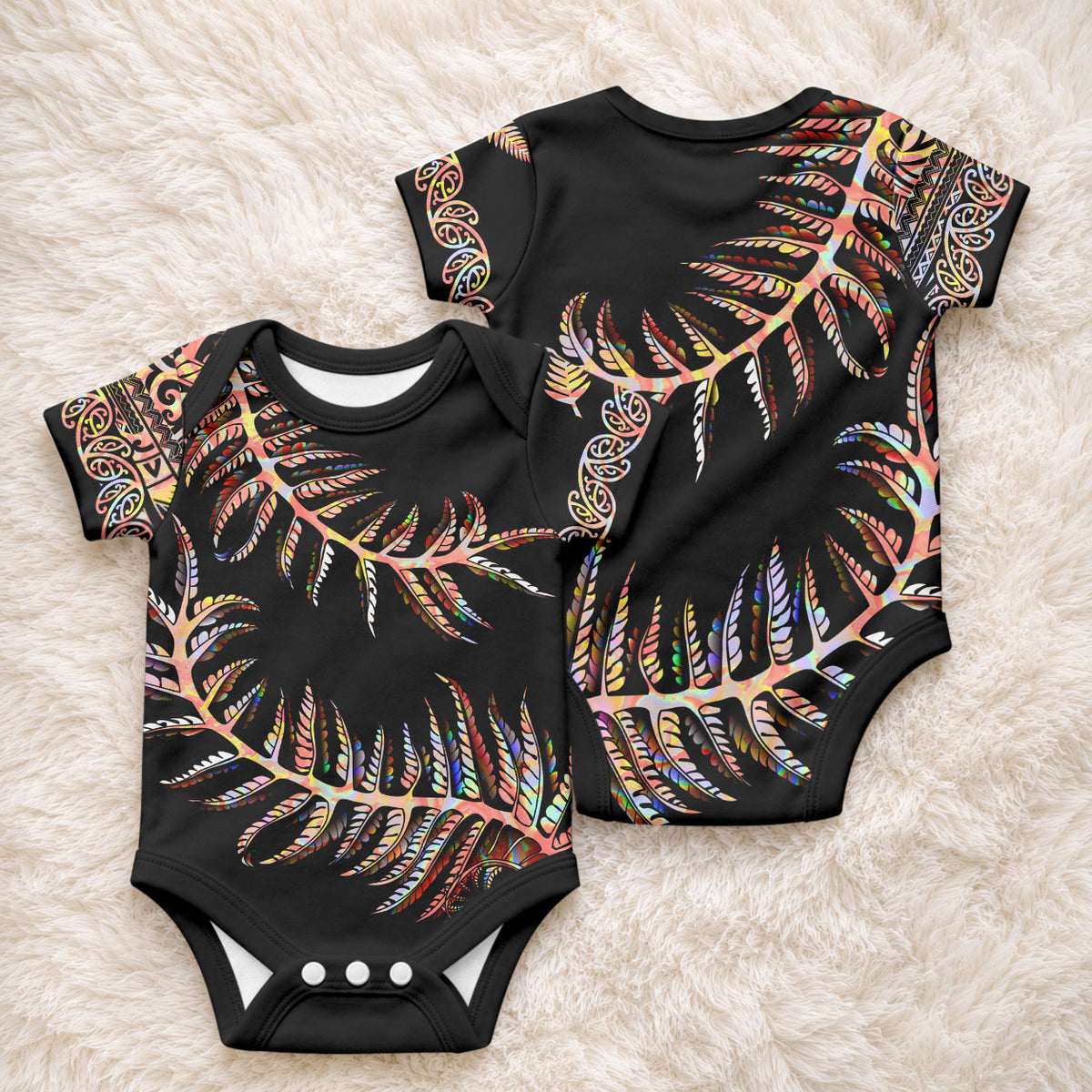 New Zealand Baby Onesie Aotearoa Silver Fern Mixed Papua Shell Red Vibe LT9 - Polynesian Pride